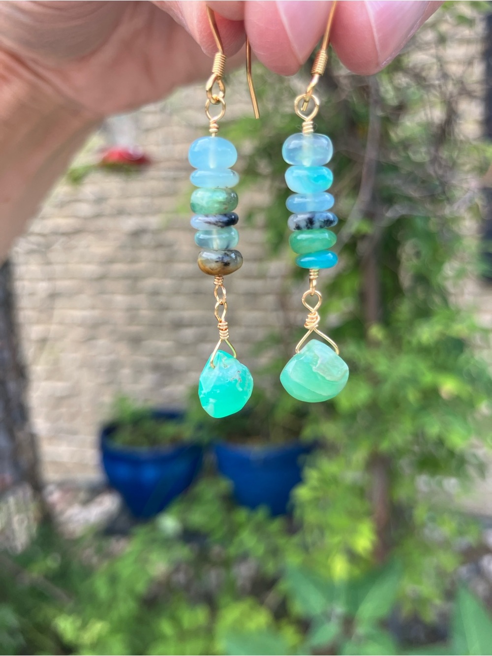 Handmade Aqua & Green chrysoprase & opal Drop Earrings